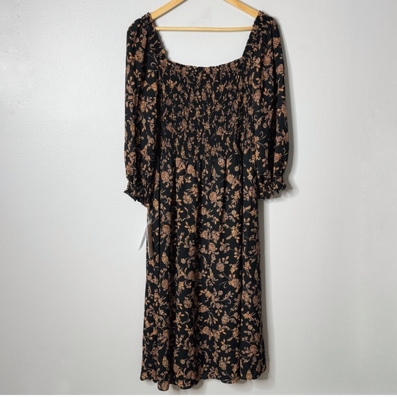 NWT Nanette Lepore Midi Dress Black Orange On/ Off Shoulder Shirred Bodice Sz 16 - Picture 6 of 15